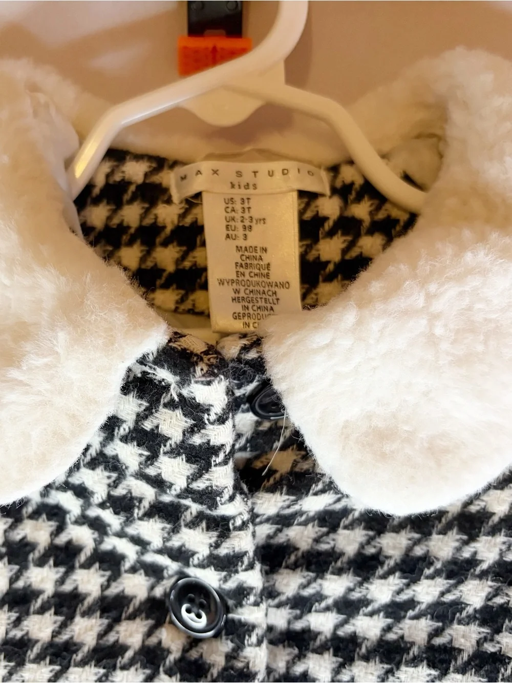 Black and White Houndstooth Coat with Faux Fur Trim 3T EUC
